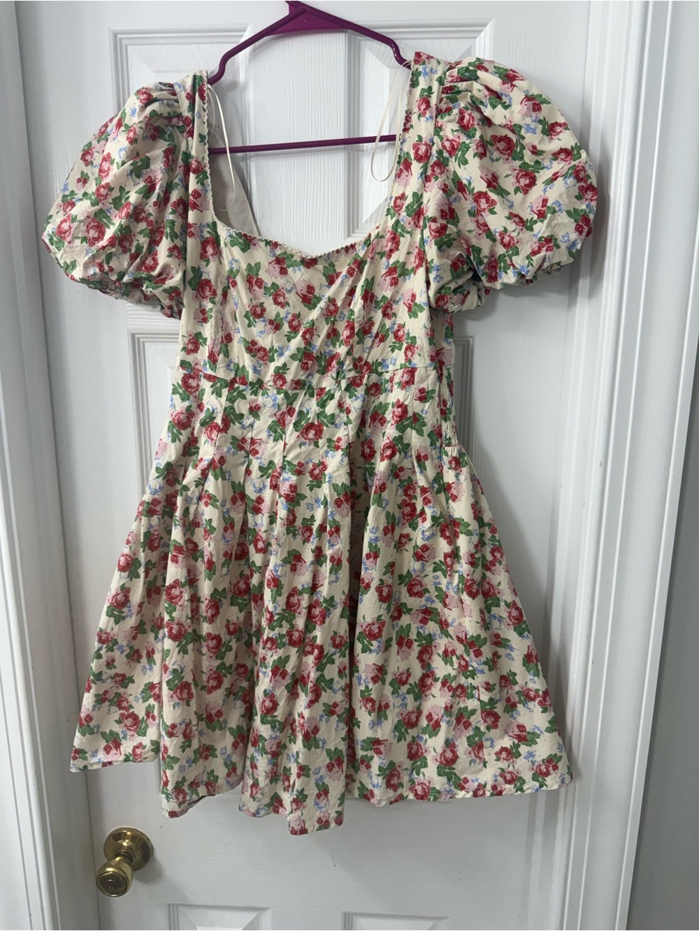 Willow Boutique Cream Floral Puff-Sleeve Mini Dress
